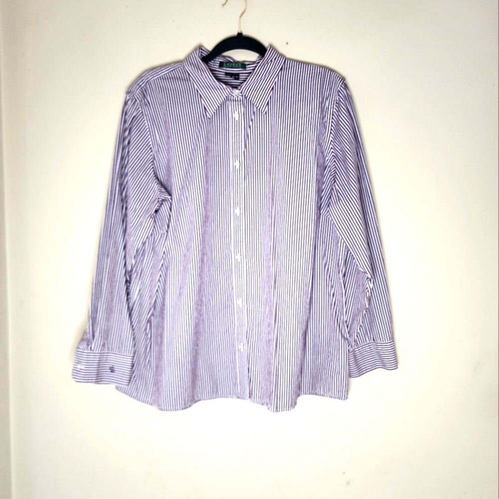 Lauren Ralph Lauren Purple and White Striped Button Down Size 2X